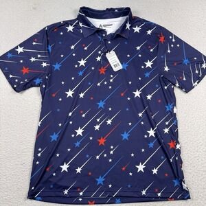 NWT Royal & Awesome Polo Shirt Mens XL Navy Stars Stripes Patriotic Golf Stretch